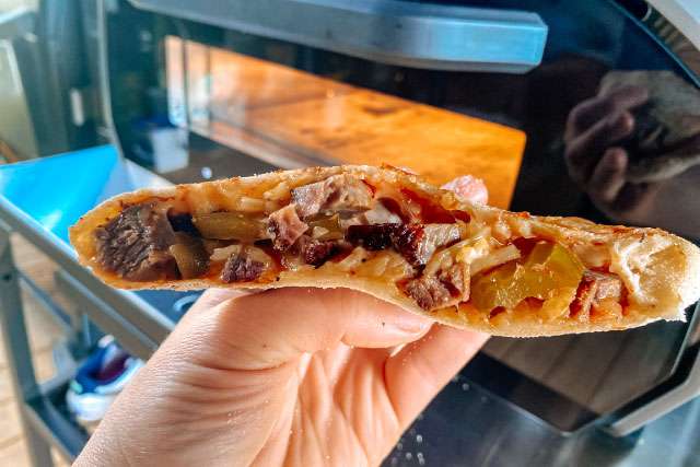 Brisket burger calzone cooked in the Ooni Volt 12