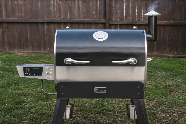 recteq Flagship 1600 pellet smoker set up in backyard ready to cook