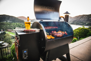 Traeger Pro 22 set up and smoking in backyard